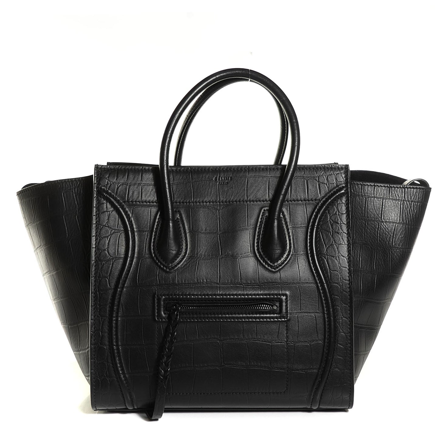 Crocodile Embossed Calfskin Medium Phantom Luggage Black