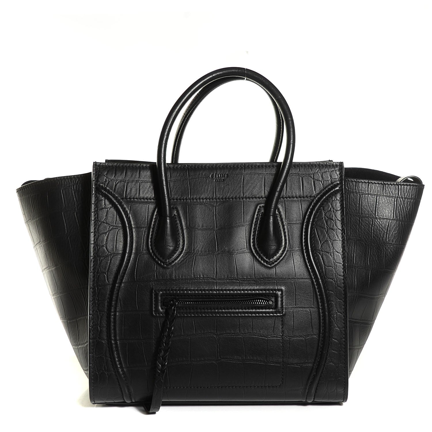 Celine Crocodile Embossed Calfskin Medium Phantom Luggage Black 2 of 16