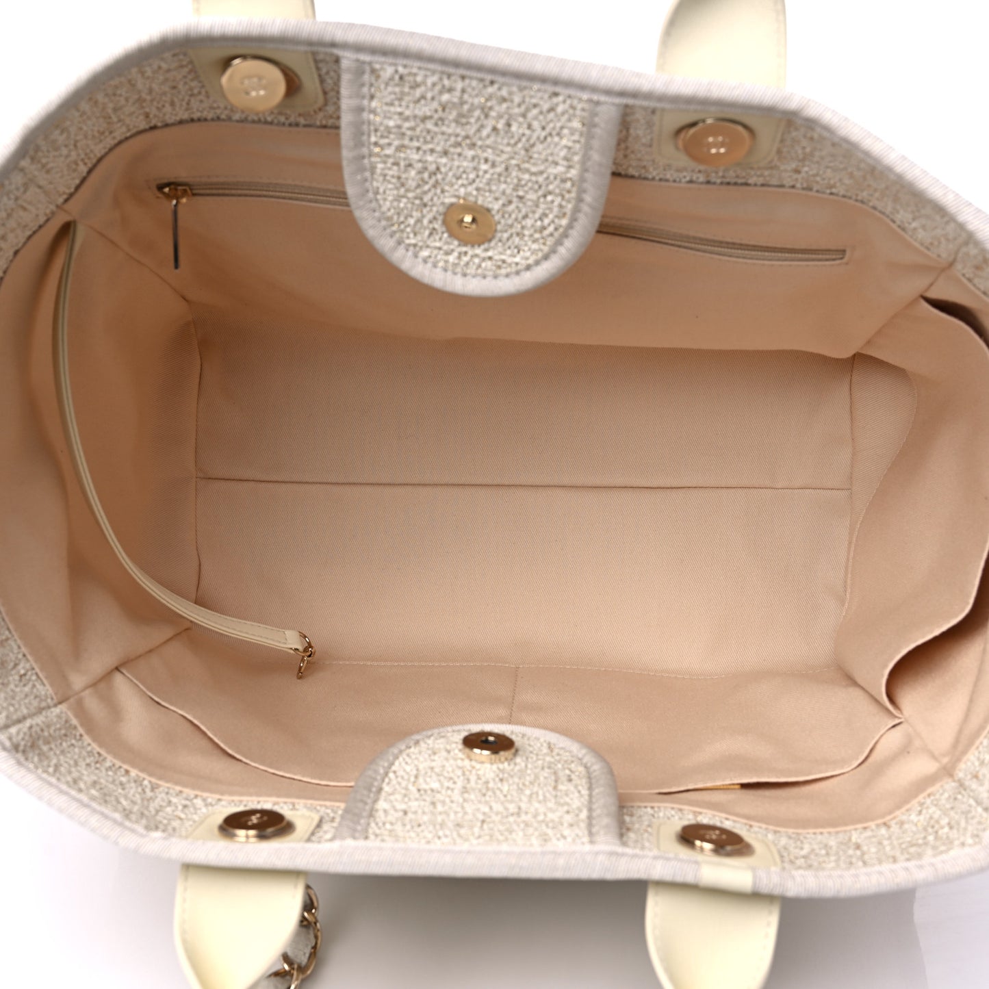 Mixed Fibers Calfskin Medium Deauville Tote Light Beige