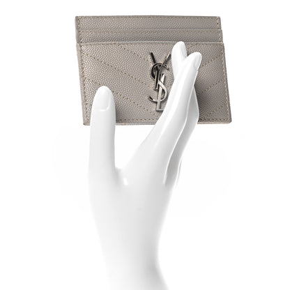 Saint Laurent Grain De Poudre Matelasse Chevron Monogram Credit Card Case Granite 2 of 8