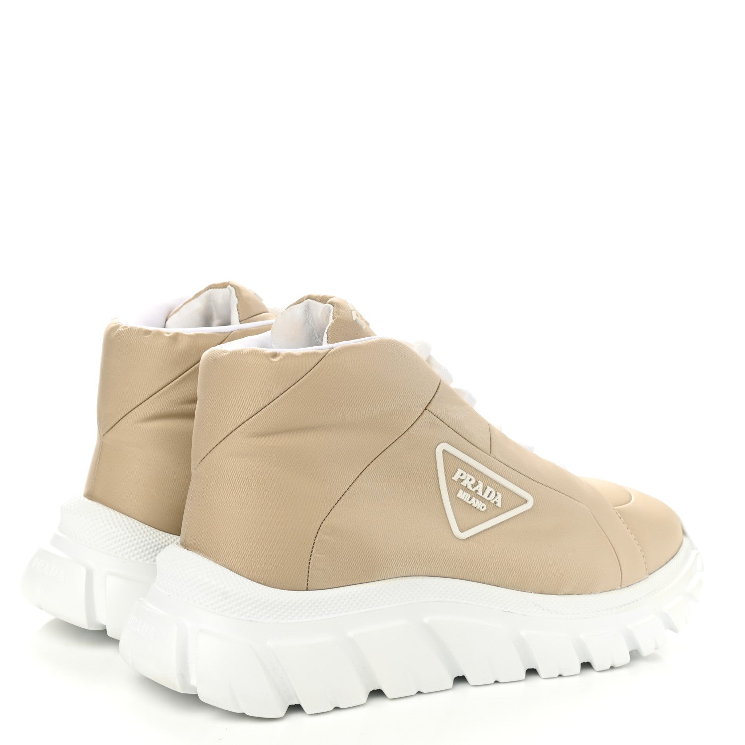 Prada Re-Nylon Gabardine Rubber Triangle Logo Quilted Womens Rush Piuma 50mm Mid Sneakers 38.5 Deserto 4 of 9