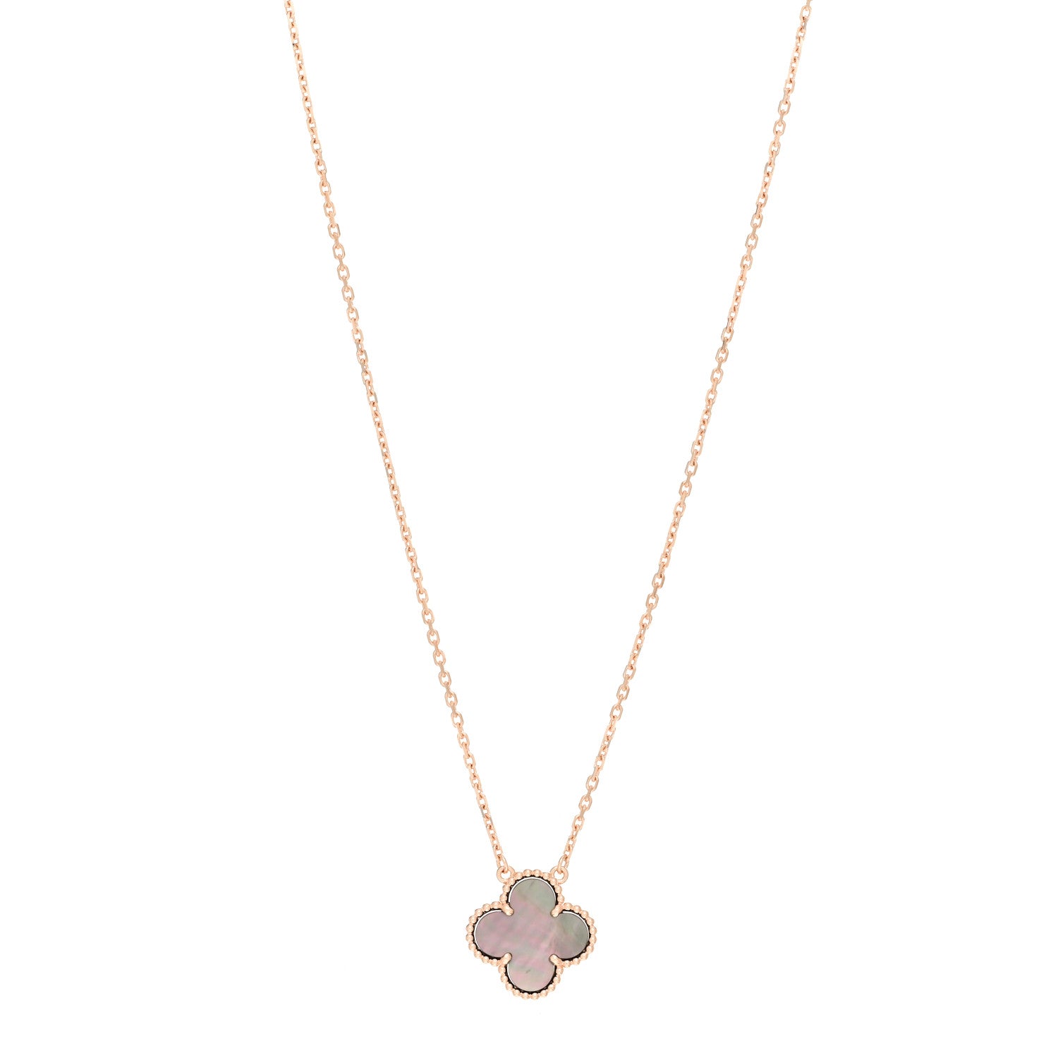 Van Cleef & Arpels 18K Rose Gold Gray Mother of Pearl Vintage Alhambra Pendant Necklace 1 of 5