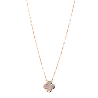 Van Cleef & Arpels 18K Rose Gold Gray Mother of Pearl Vintage Alhambra Pendant Necklace 1 of 5