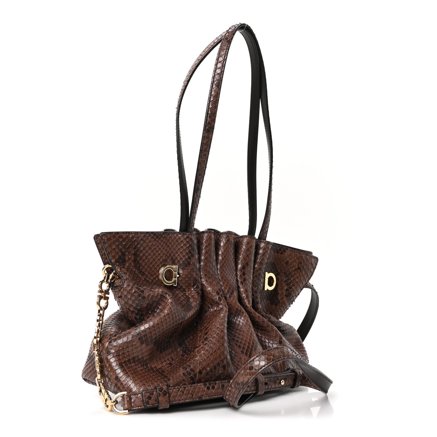 Salvatore Ferragamo Snakeskin Small Dumpling Soft Bag Testa di Moro 3 of 9