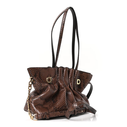 Salvatore Ferragamo Snakeskin Small Dumpling Soft Bag Testa di Moro 3 of 9