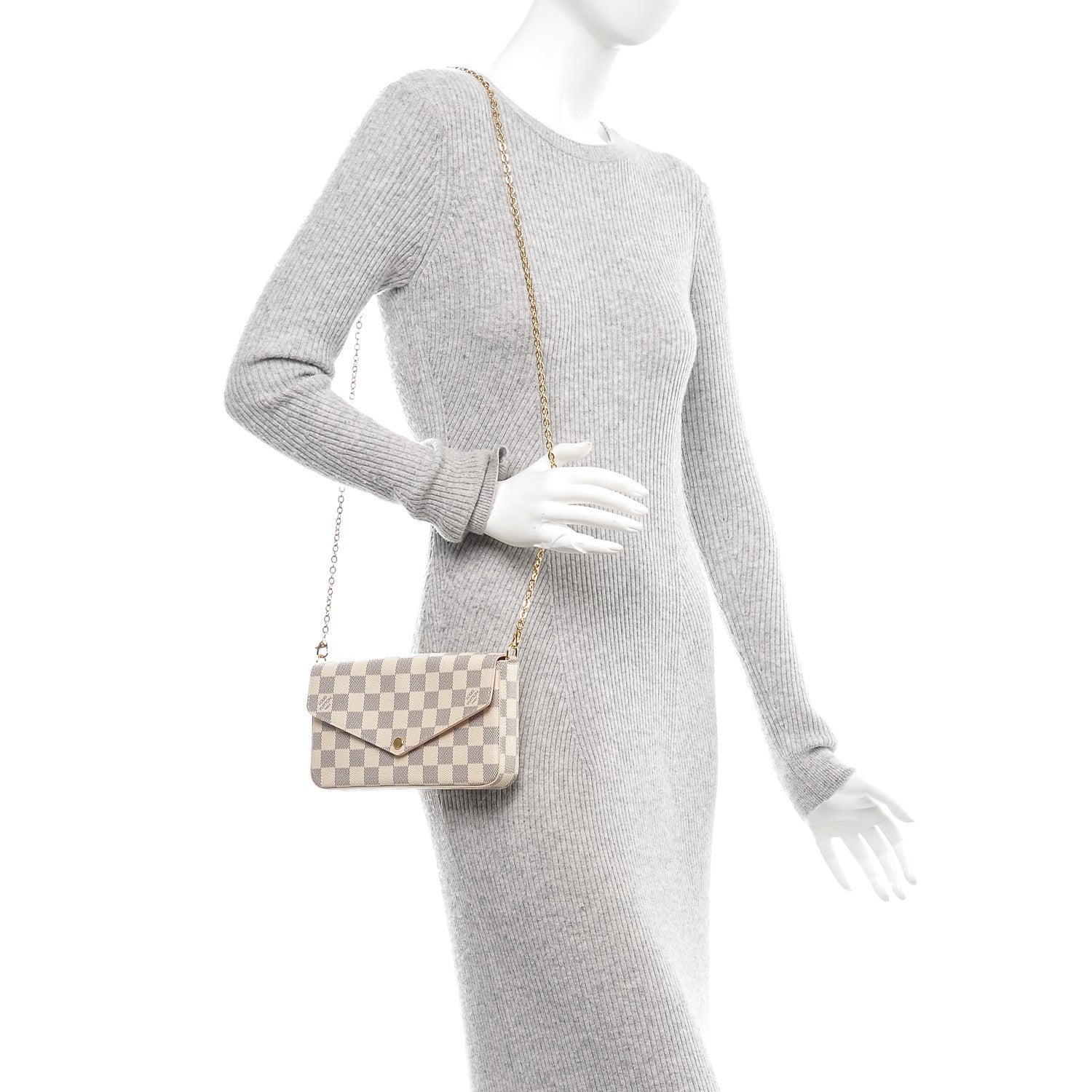 Louis Vuitton Damier Azur Pochette Felicie Chain Wallet Rose Ballerine 2 of 6