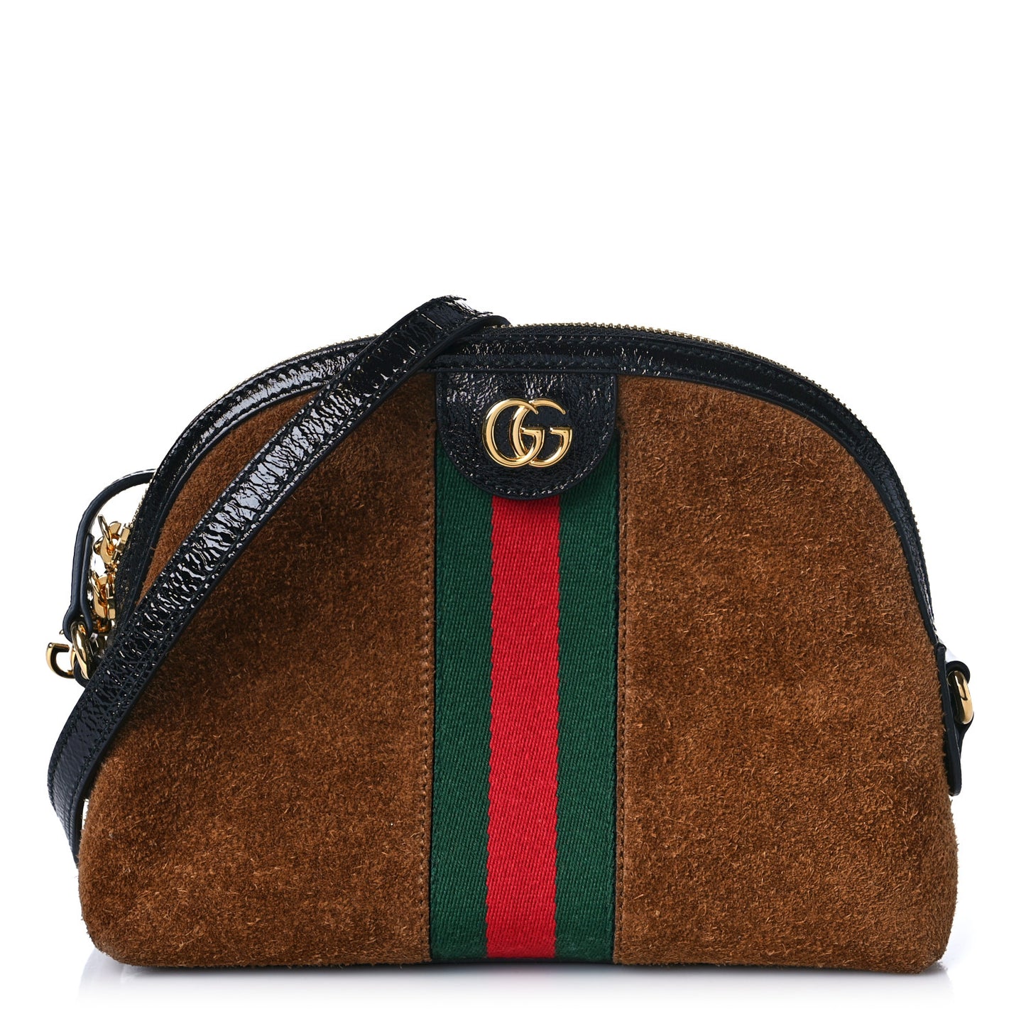 Suede Patent Web Small Ophidia Dome Shoulder Bag Nocciola Black