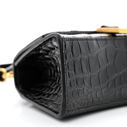 Balenciaga Shiny Calfskin Crocodile Embossed Hourglass Top Handle Bag XS Black 8 of 9