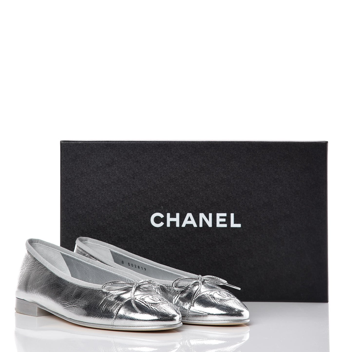 Metallic Calfskin Cap Toe CC Ballerina Flats 36.5 Silver