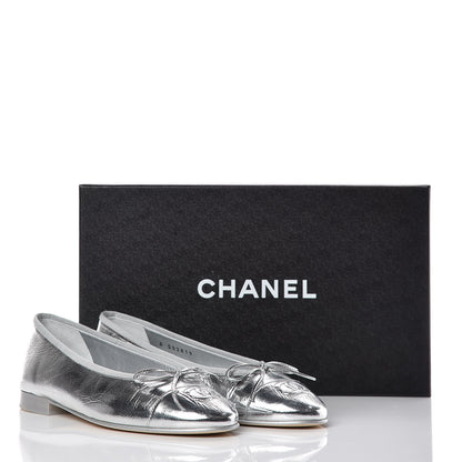 Chanel Metallic Calfskin Cap Toe CC Ballerina Flats 36.5 Silver 9 of 9