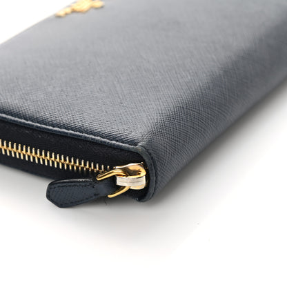 Prada Saffiano Metal Large Zip Around Travel Wallet Baltico 11 of 17
