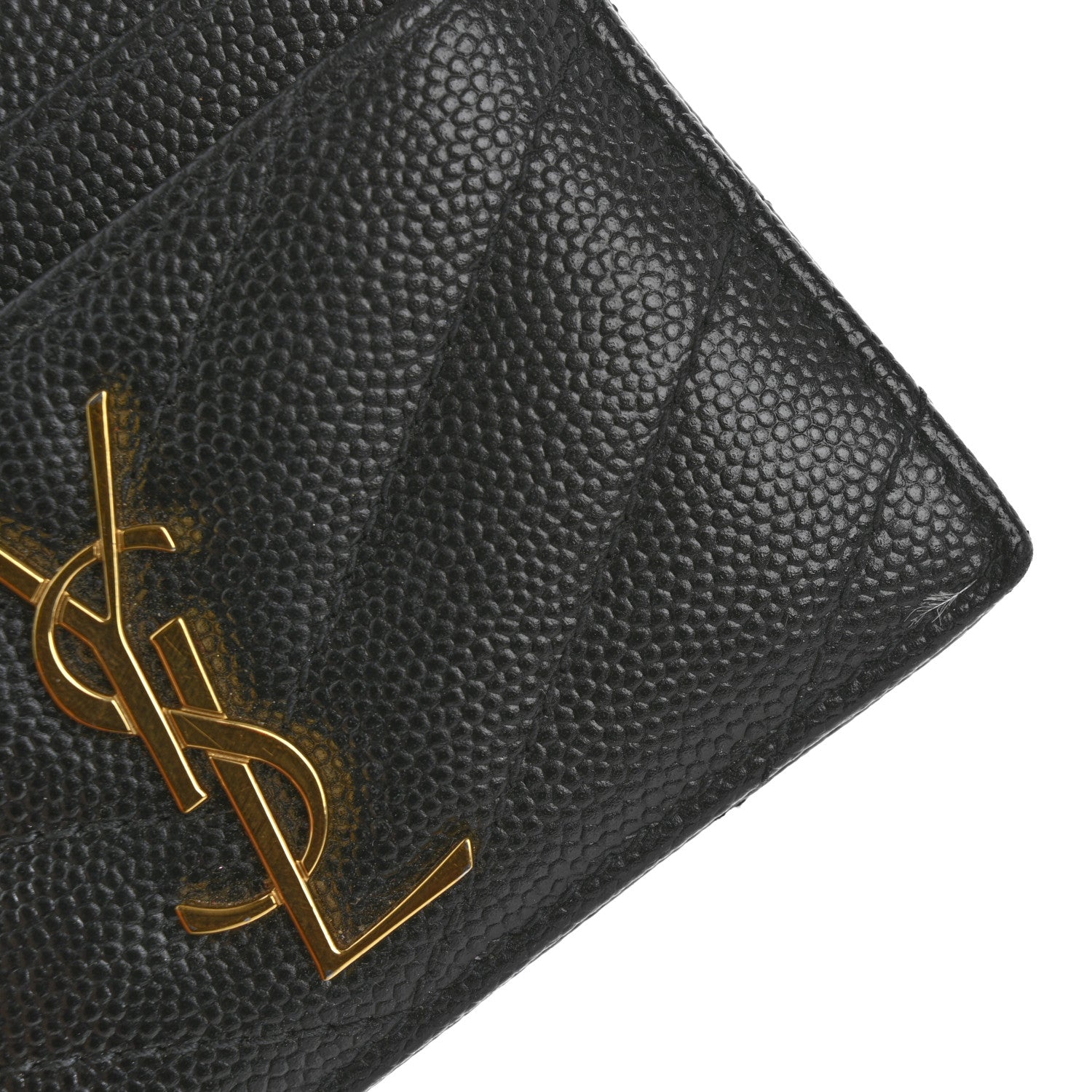 Saint Laurent Grain De Poudre Matelasse Chevron Monogram Credit Card Case Black 9 of 10