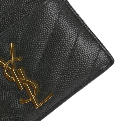 Saint Laurent Grain De Poudre Matelasse Chevron Monogram Credit Card Case Black 9 of 10