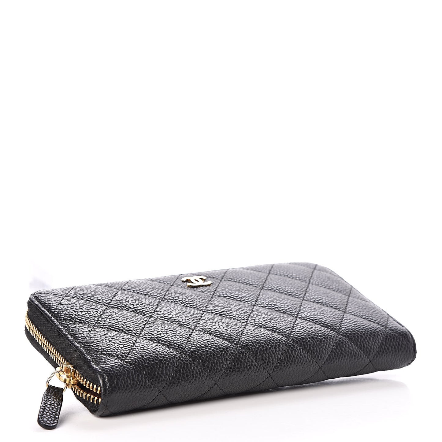 Caviar Quilted Large Gusset Zip Around Wallet Black