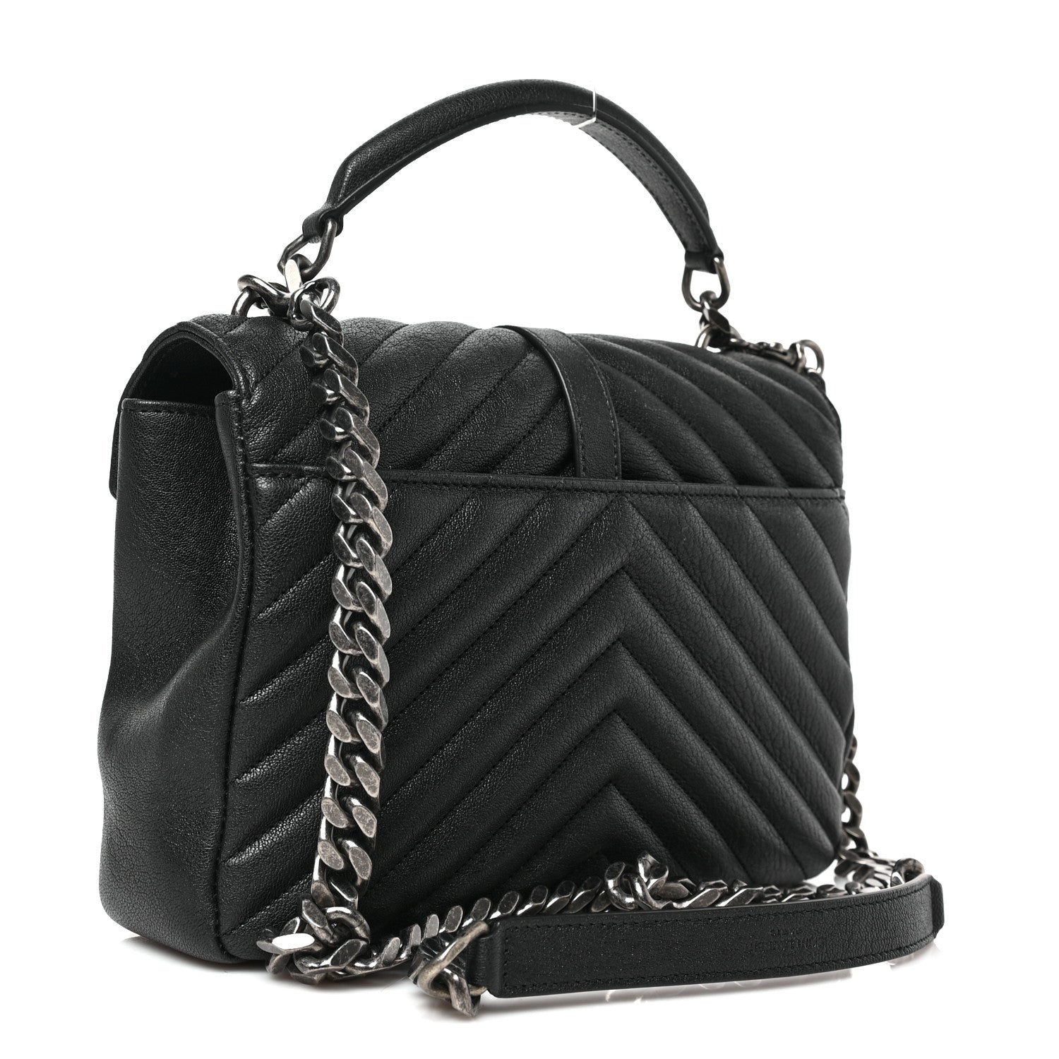 Saint Laurent Sheepskin Matelasse Chevron Monogram Medium College Bag Black 2 of 9