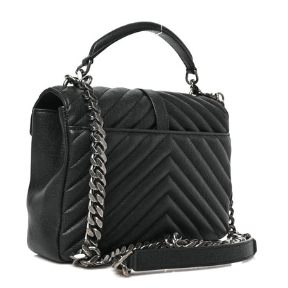 Saint Laurent Sheepskin Matelasse Chevron Monogram Medium College Bag Black 2 of 9