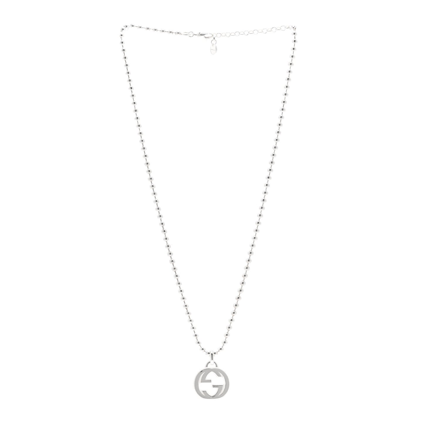 Sterling Silver Interlocking GG Pendant Beaded Necklace