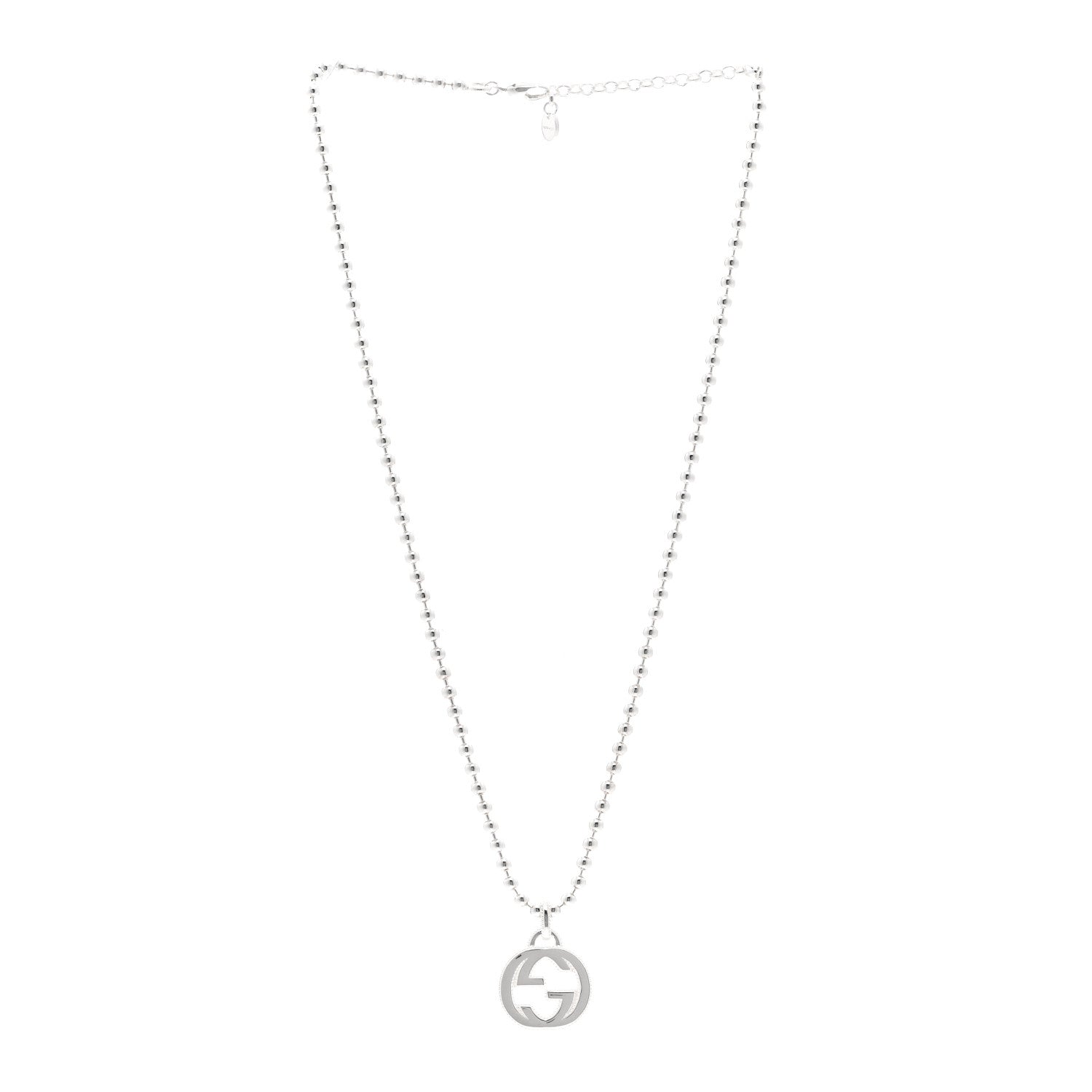 Gucci Sterling Silver Interlocking GG Pendant Beaded Necklace 3 of 4