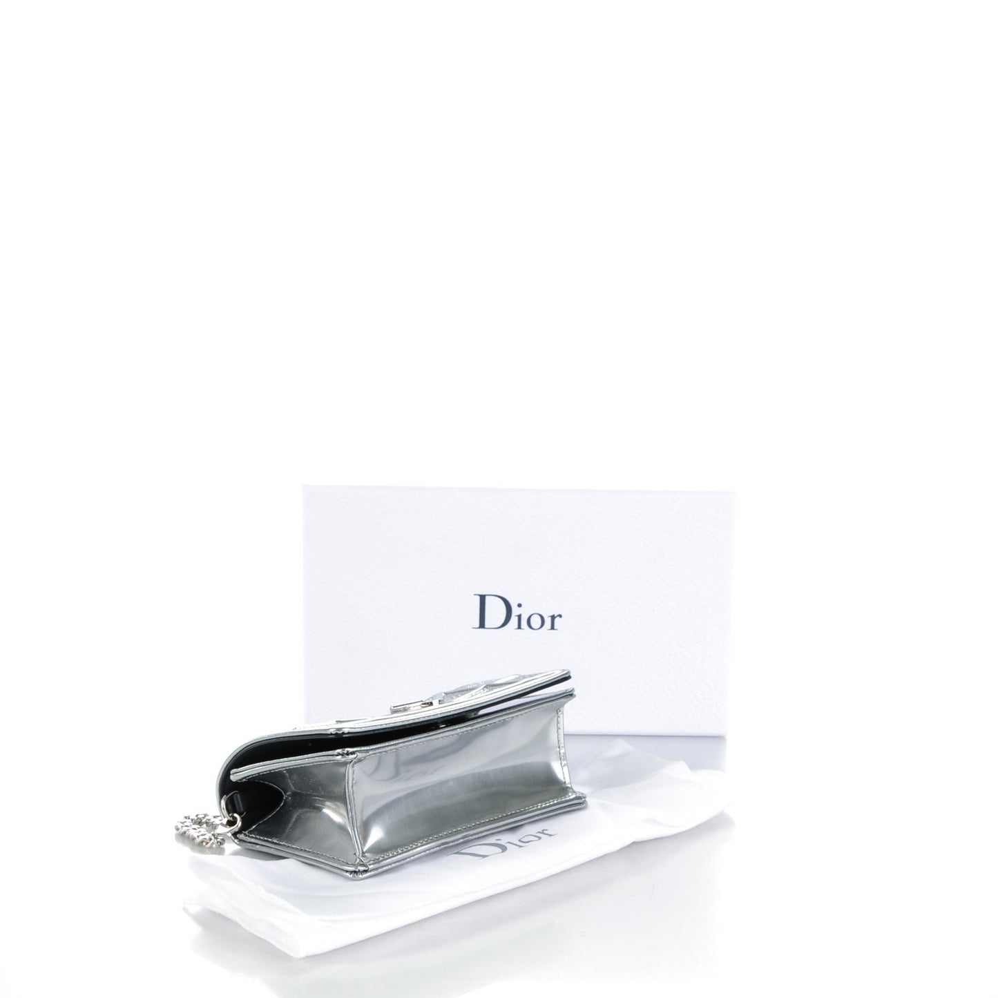 Metallic Patent Micro-Cannage Baby Diorama Flap Bag Silver