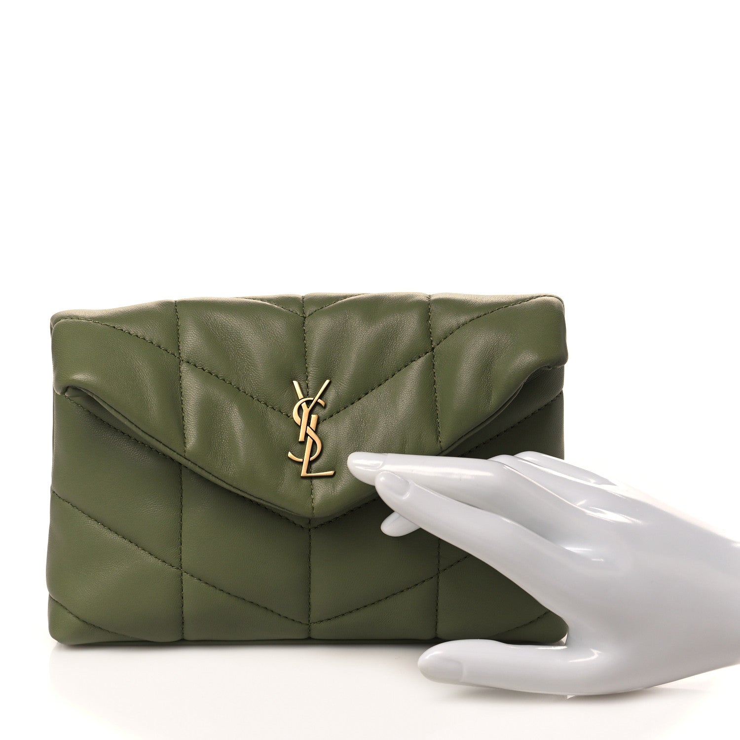 Saint Laurent Lambskin Monogram Loulou Puffer Pouch Clutch Light Pistache 2 of 11