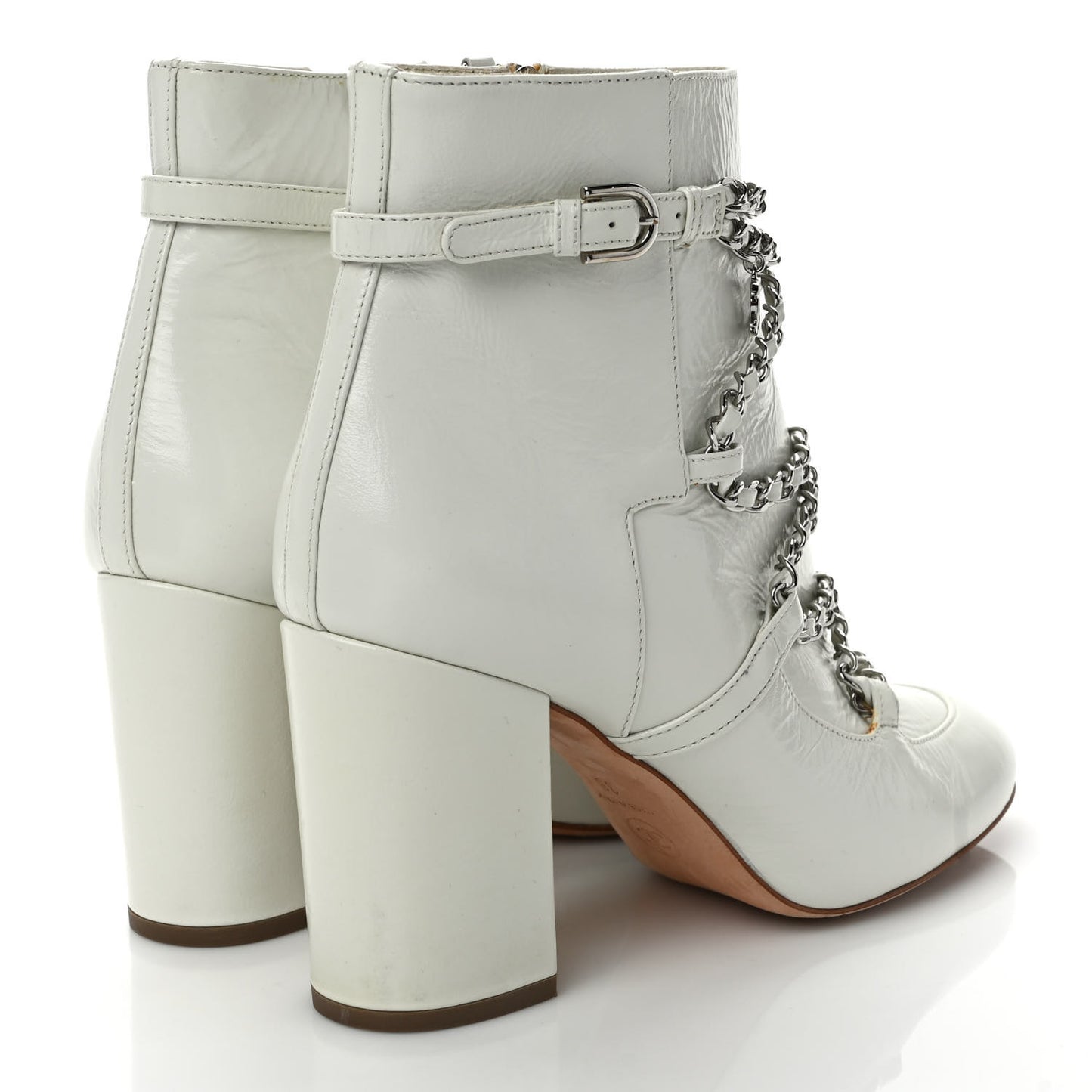 Crackled Calfskin Chain CC Short Boots 38 Ivory