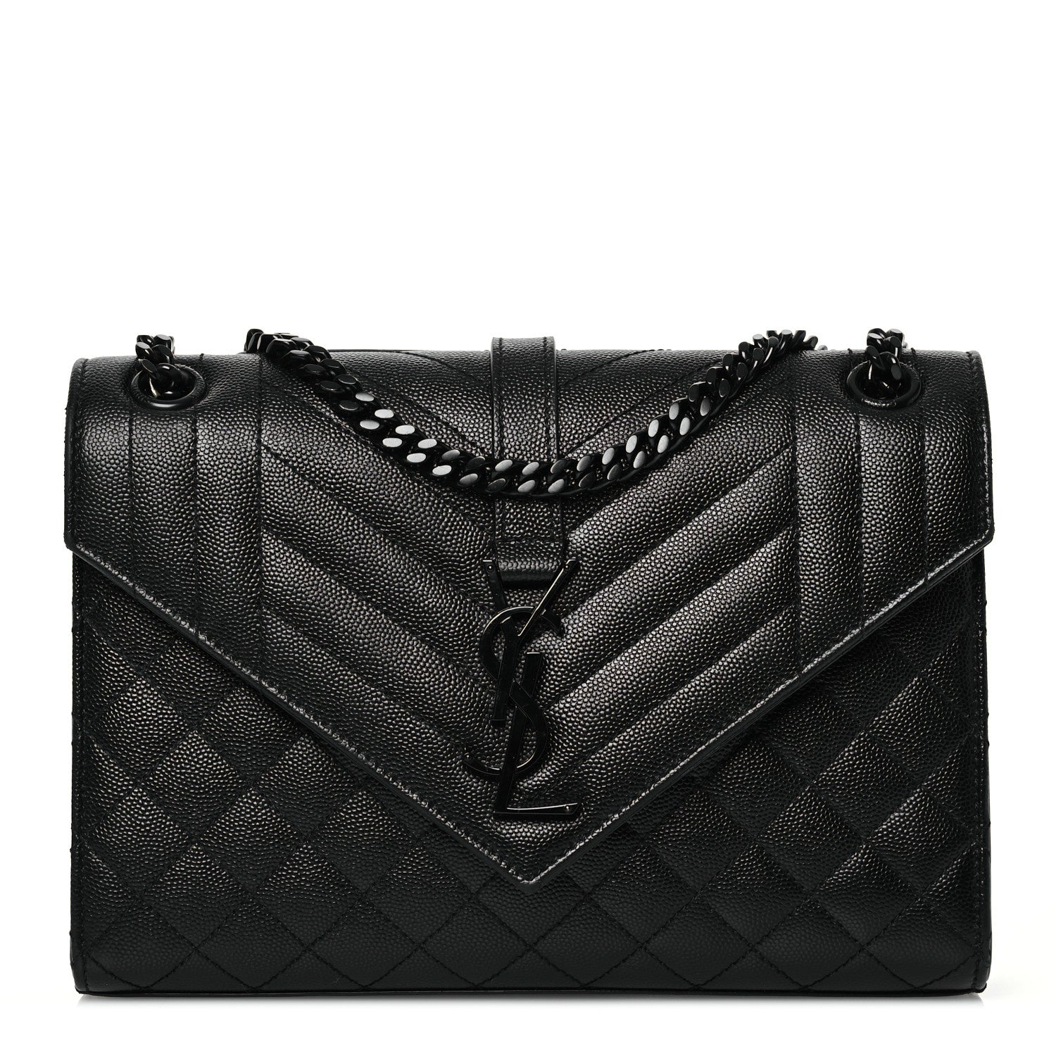 Saint Laurent Grain De Poudre Textured Mixed Matelasse Triquilt Medium Monogram Monochrome Satchel Black 1 of 11