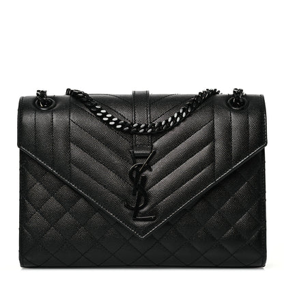 Saint Laurent Grain De Poudre Textured Mixed Matelasse Triquilt Medium Monogram Monochrome Satchel Black 1 of 11