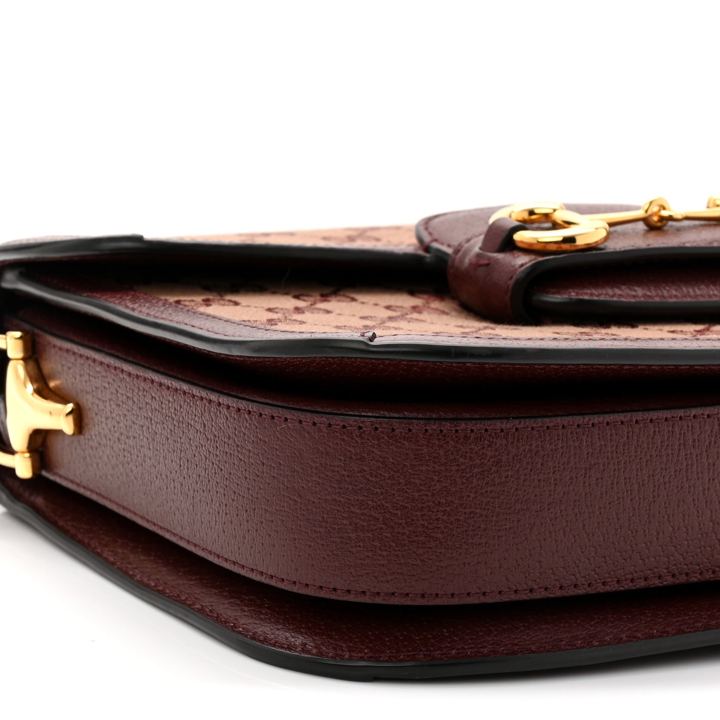 Monogram Textured Dollar Calfskin Horsebit 1955 Shoulder Bag Sahara Rubino Chardonnay