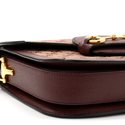 Gucci Monogram Textured Dollar Calfskin Horsebit 1955 Shoulder Bag Sahara Rubino Chardonnay 9 of 10