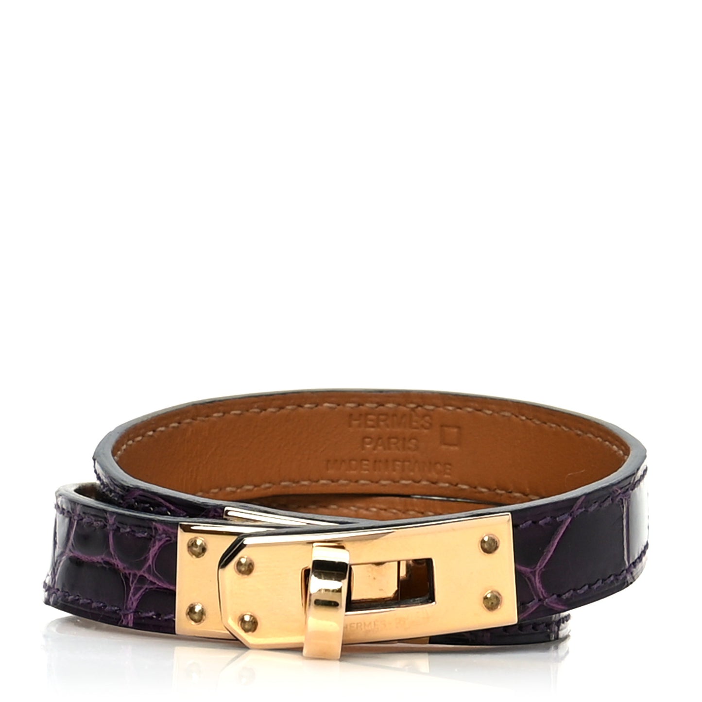 Shiny Alligator Kelly Double Tour Bracelet M Amethyst