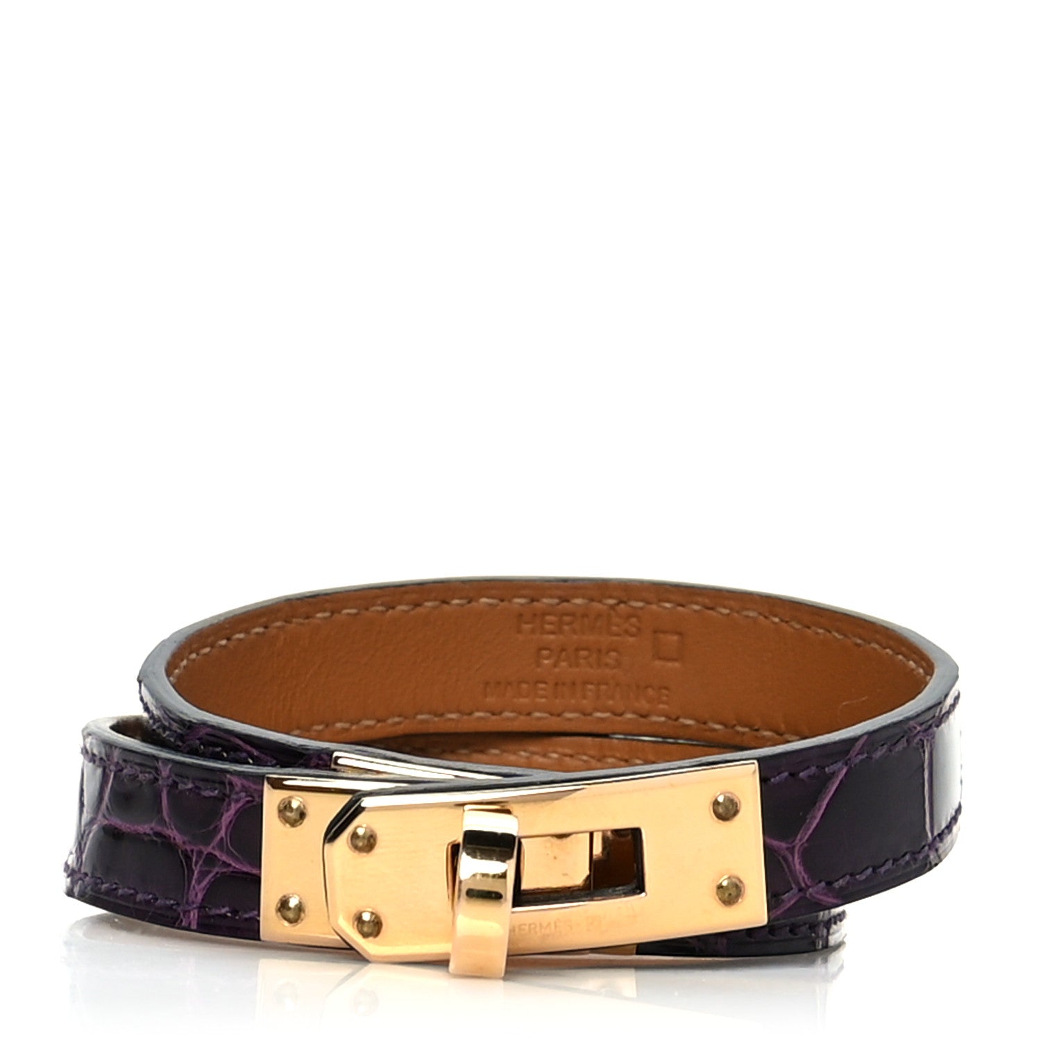 Hermes Shiny Alligator Kelly Double Tour Bracelet M Amethyst 1 of 6