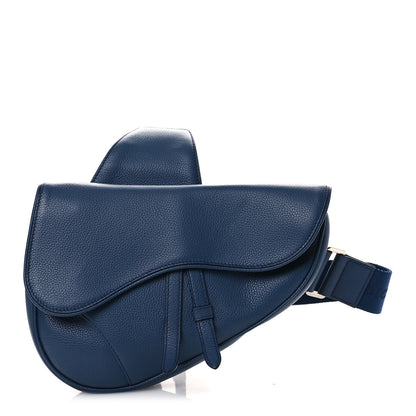 Christian Dior Grained Calfskin Mens Saddle Bag Navy Blue 1 of 11