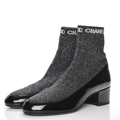 Chanel Fabric Patent Short Boots 39 Dark Grey Black 3 of 8