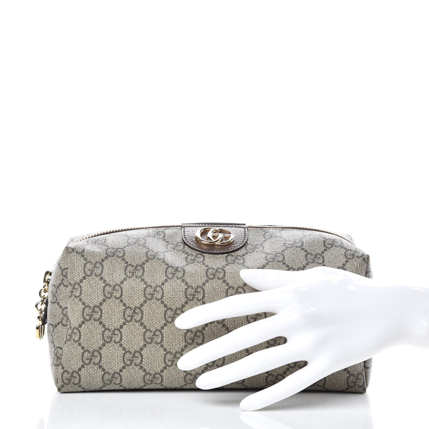 Soft GG Supreme Monogram Calfskin Large Ophidia Cosmetic Case Beige Ebony New Acero