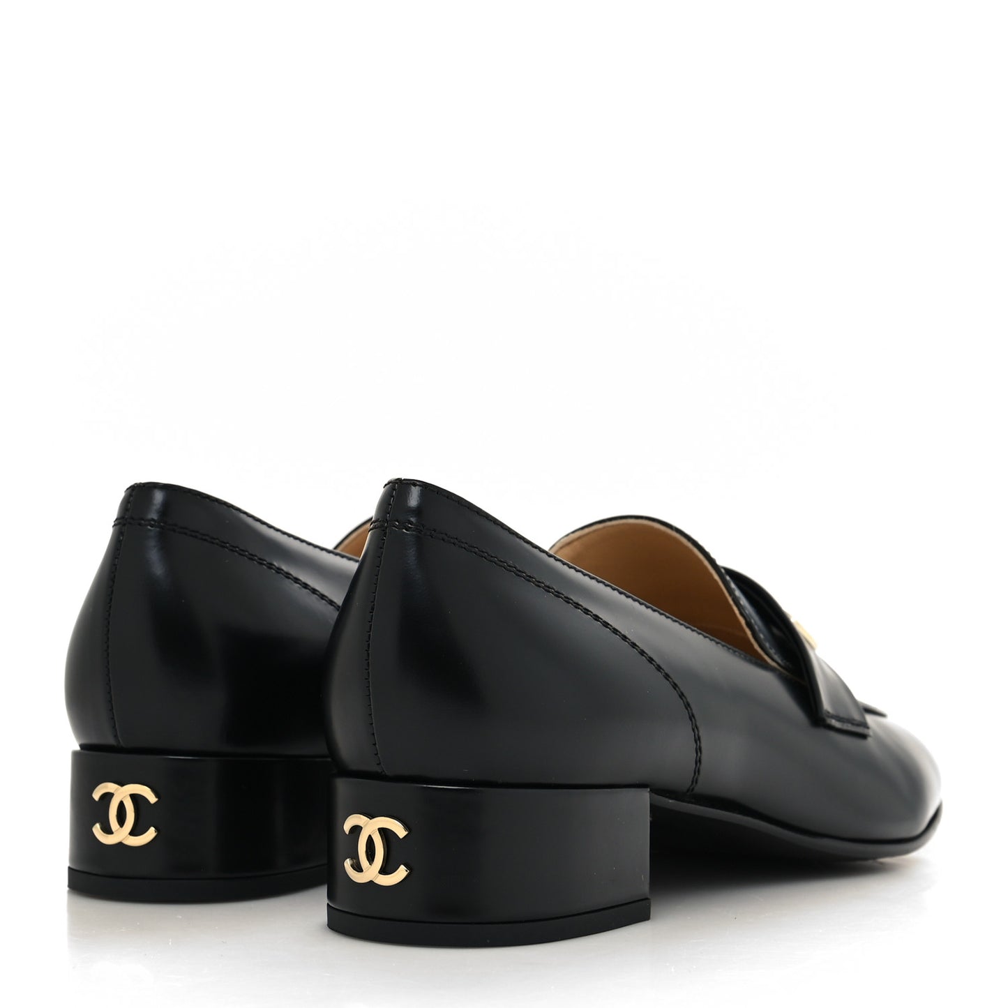 Shiny Calfskin Logo Loafers 39.5 Black
