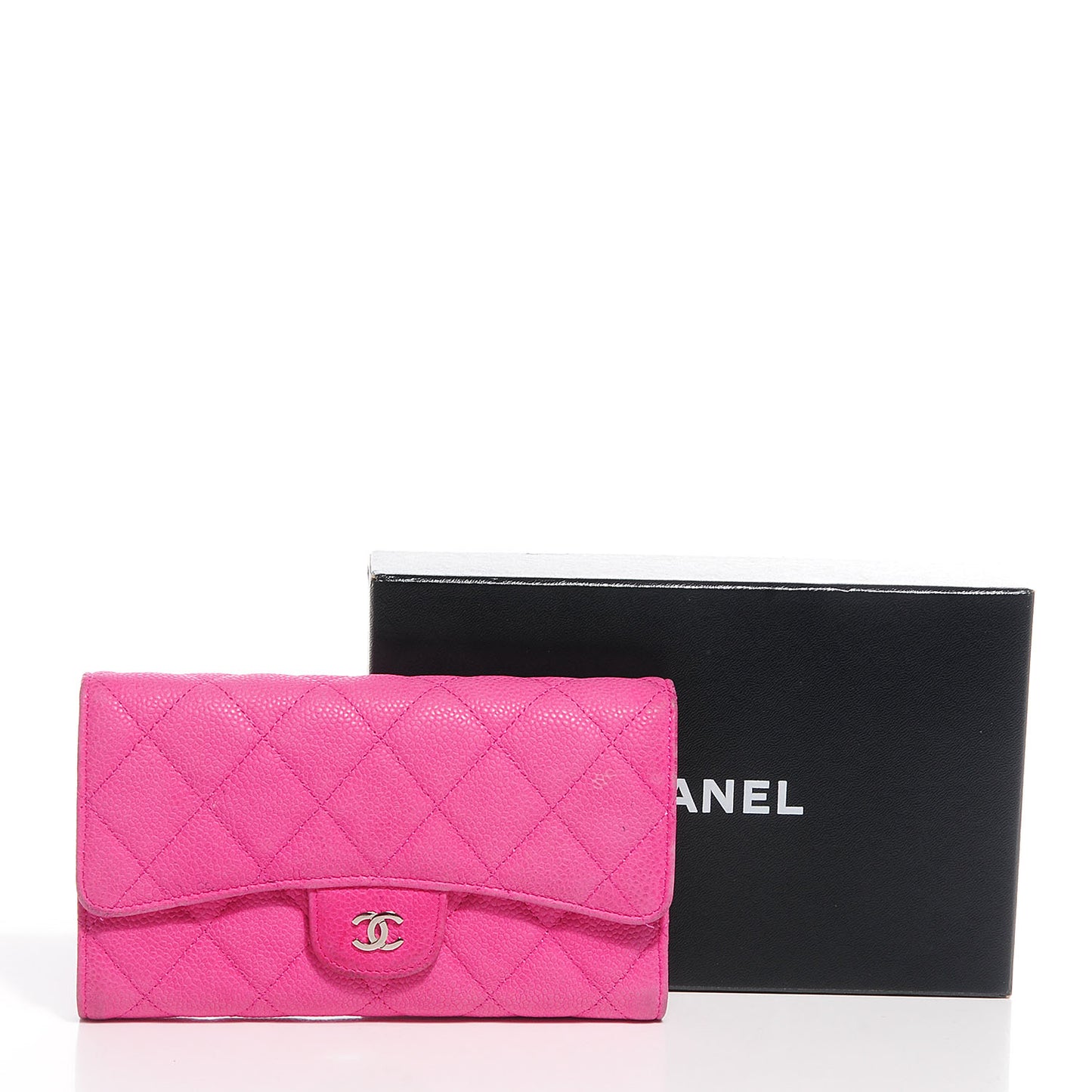 Iridescent Caviar Quilted Large Flap Wallet Pink