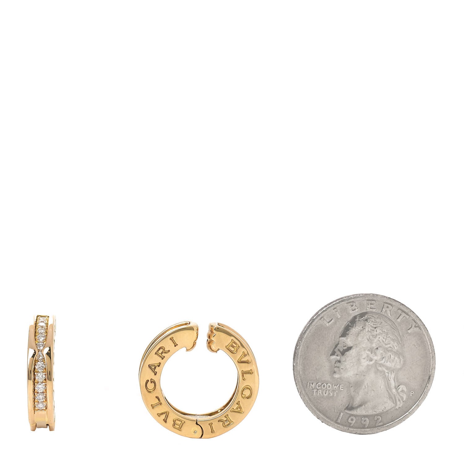 Bulgari 18K Yellow Gold Diamond Small B.Zero1 Hoop Earrings 2 of 7