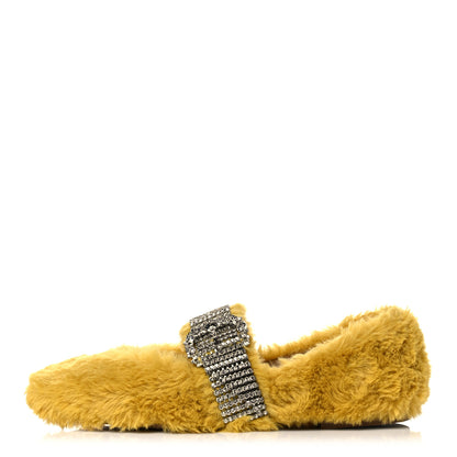 Jimmy Choo Faux Fur Crystal Embellished Krista Flats 37 Yellow 1 of 7
