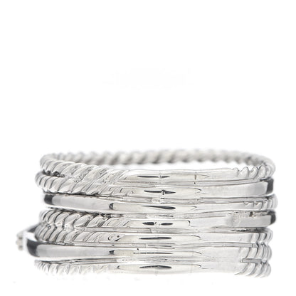 David Yurman Sterling Silver 14K White Gold Diamond 11mm Wide Crossover Cable Ring 58 8.5 3 of 4