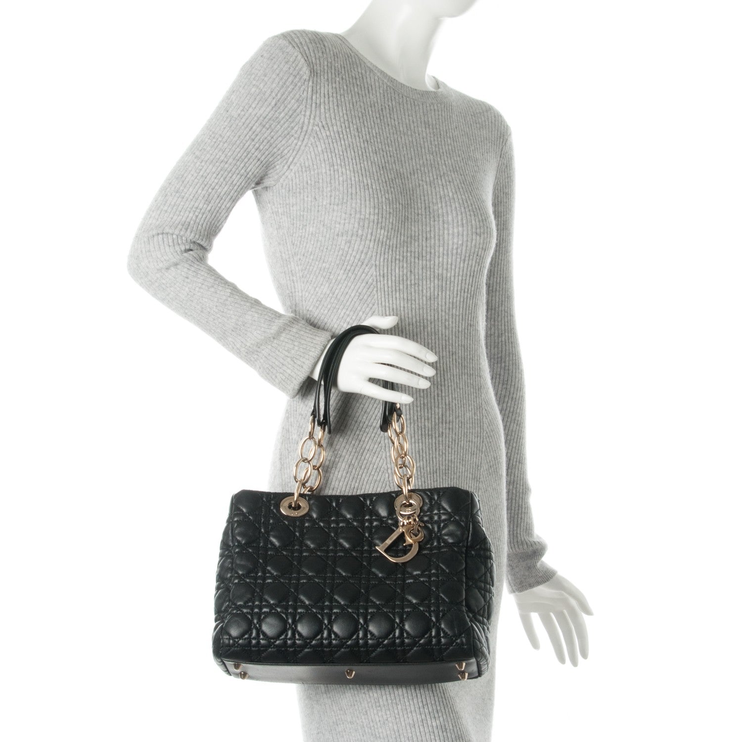 Christian Dior Lambskin Cannage Small Dior Soft Shopping Tote Black 2 of 7
