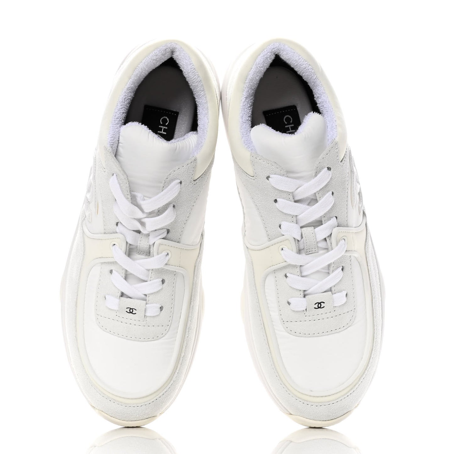 Nylon Calfskin Suede Fabric CC Sneakers 40 White