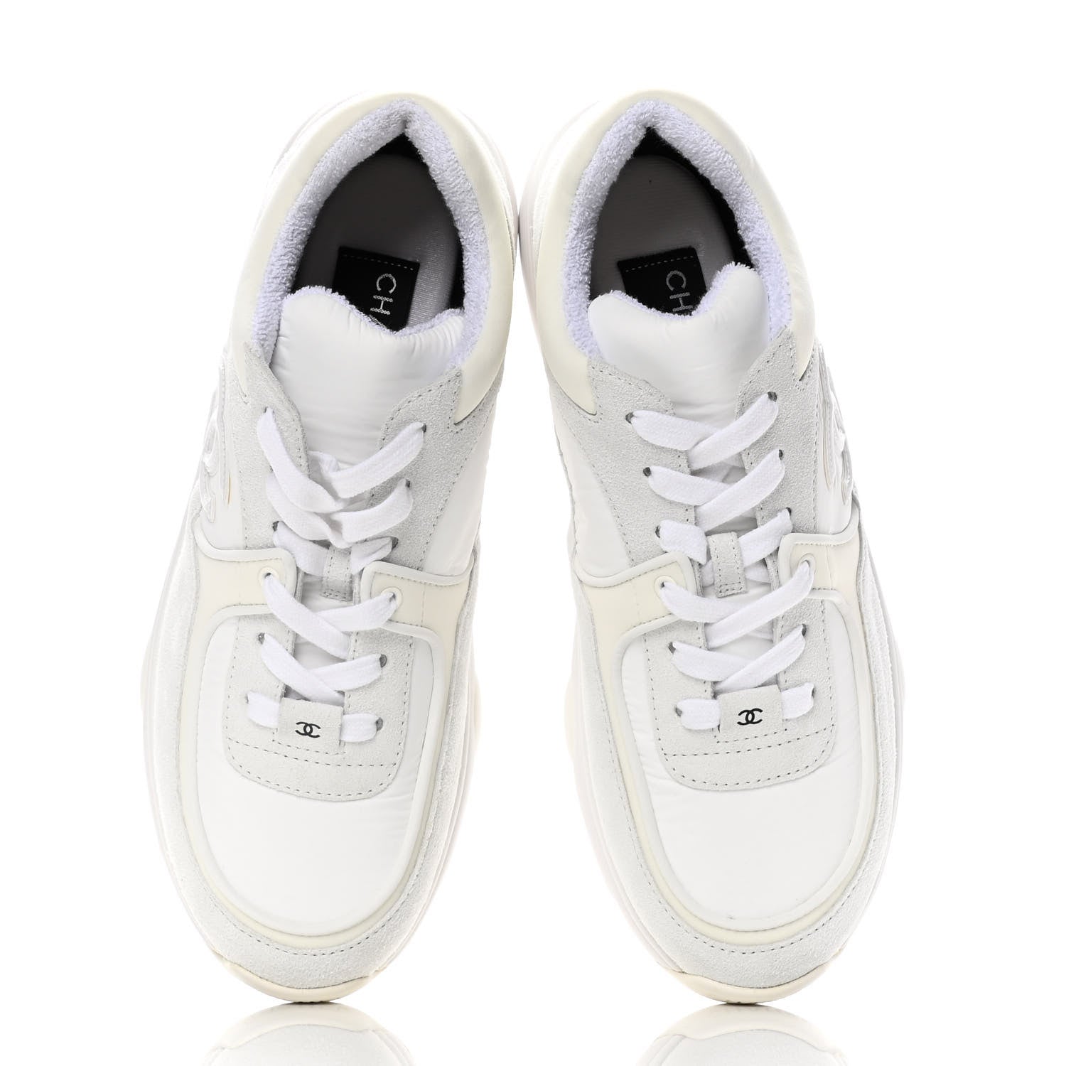 Chanel Nylon Calfskin Suede Fabric CC Sneakers 40 White 5 of 10