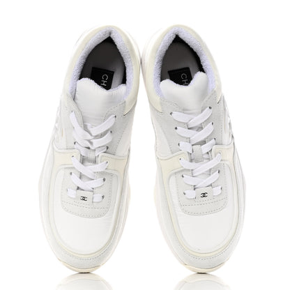 Chanel Nylon Calfskin Suede Fabric CC Sneakers 40 White 5 of 10