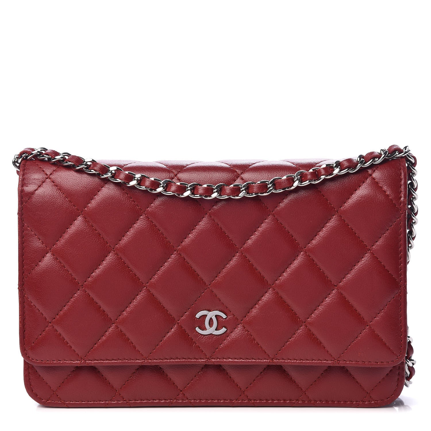 Chanel Lambskin Quilted Wallet On Chain WOC Red 1 of 11