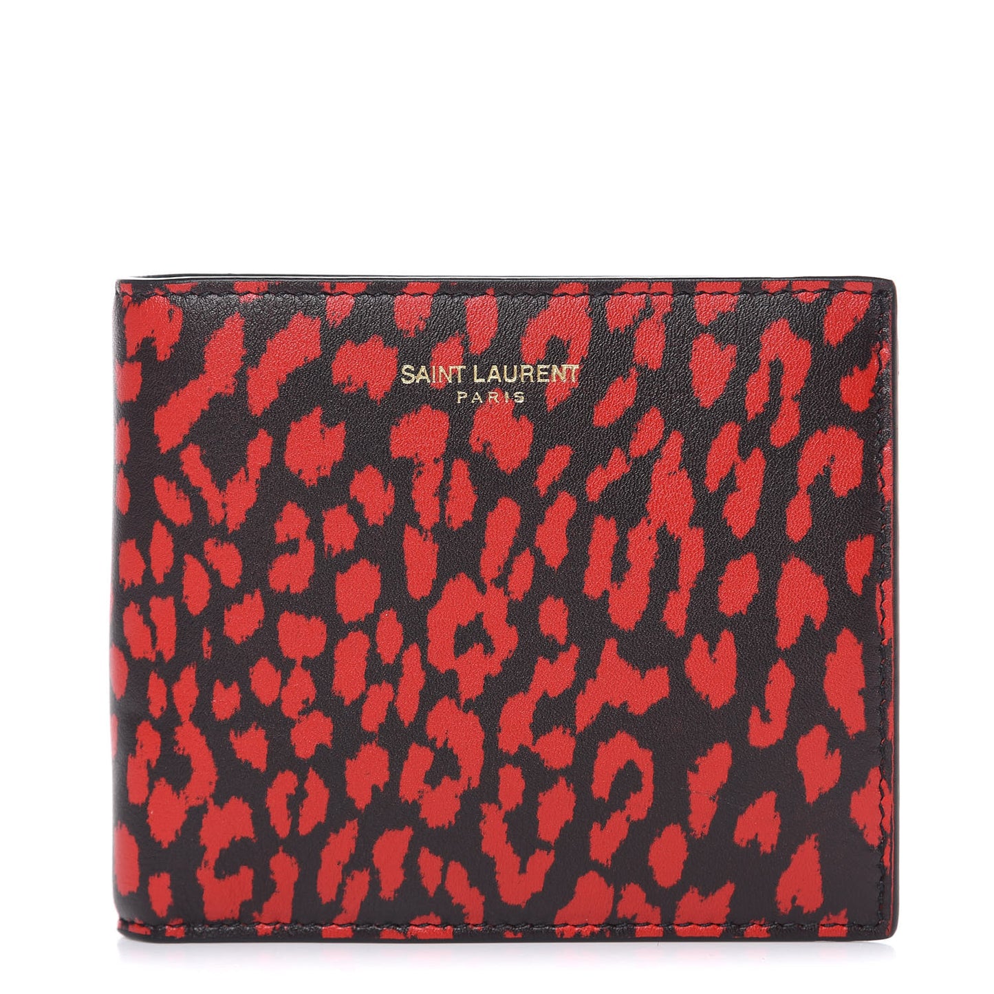 Calfskin Baby Cat Print Bifold Wallet Black Red
