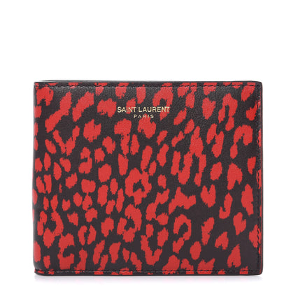 Saint Laurent Calfskin Baby Cat Print Bifold Wallet Black Red 1 of 8