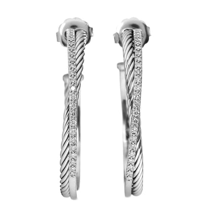 David Yurman Sterling Silver Diamond Extra Large Crossover Hoop Earrings 1 of 4