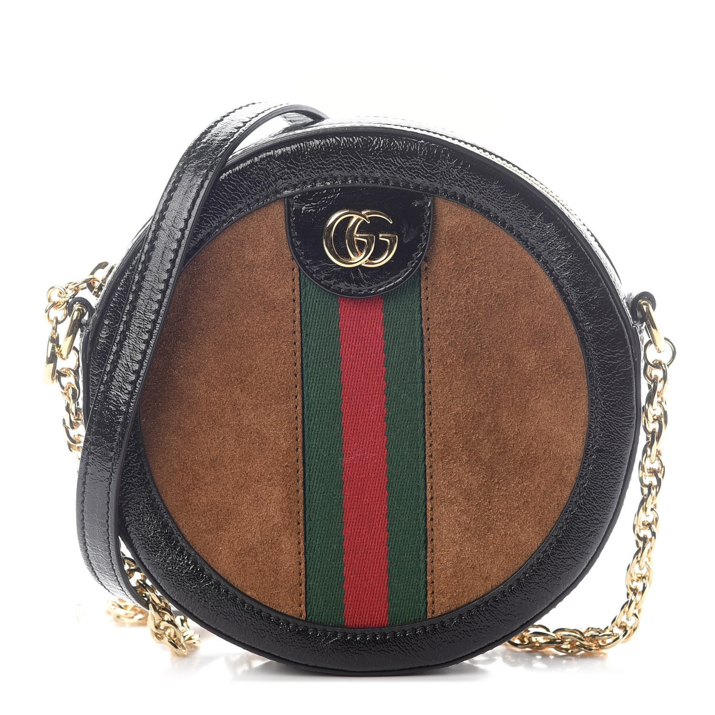 Suede Patent Web Mini Ophidia Round Shoulder Bag Nocciola Black