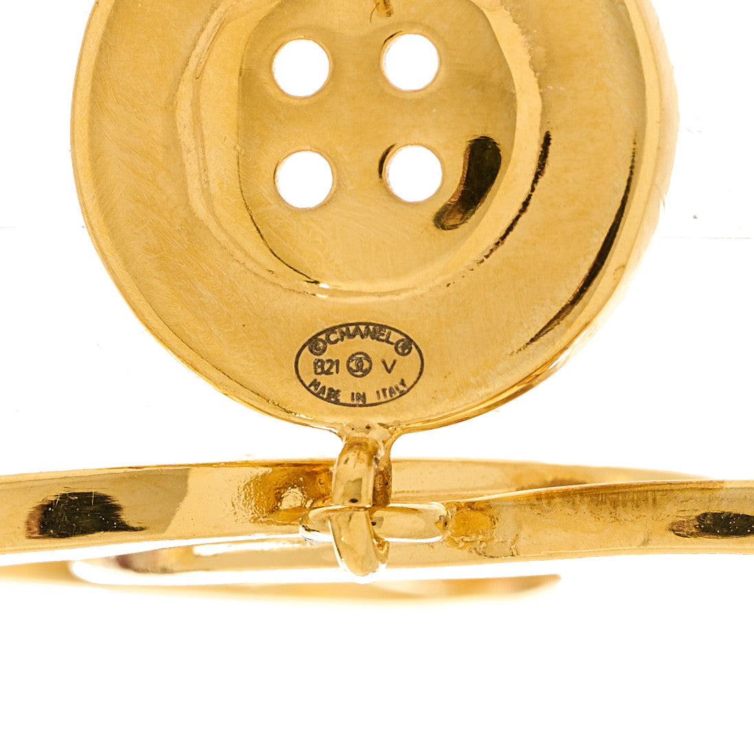 Chanel Metal Large Paris Button Earrings Gold 4 of 5