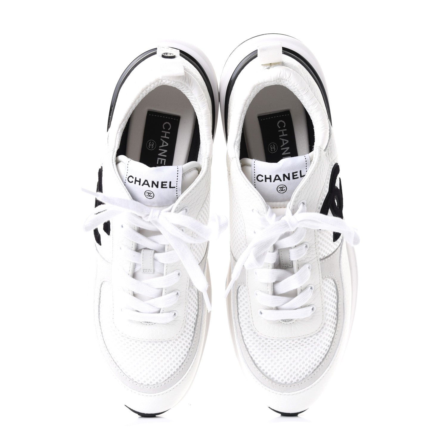 Chanel Calfskin Mesh Lycra Suede Womens Logo Sneakers 37.5 White 9 of 20